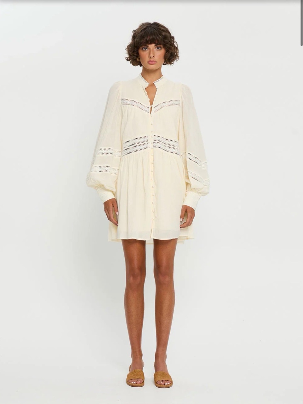 Kivari Tana Mini Dress - Cream Lace-Trim Boho